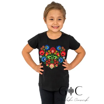 Bluzeczka z haftem czarna - wielokolorowe serce - widok 1