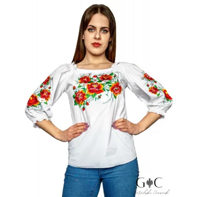 Koszula damska z haftem 01 - rękaw 3/4 - widok 1
