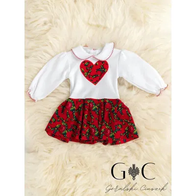 Body z kołnierzykiem i spódniczką - biało-czerwone - długi rękaw