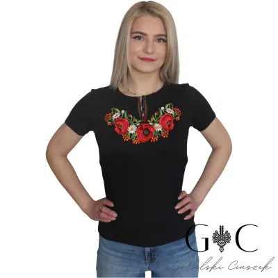 Haftowana koszulka krótki rękaw - maki 04 - widok 1