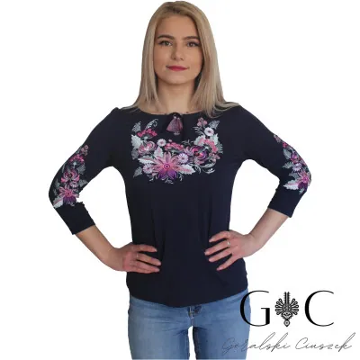 Haftowana koszulka rękaw 3/4 - kwiaty 01 - widok 1