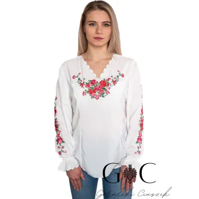 Koszula damska haftowana-Ecru 04 - widok 1