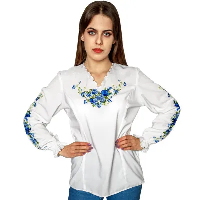 Koszula damska haftowana-Ecru 02 - widok 1