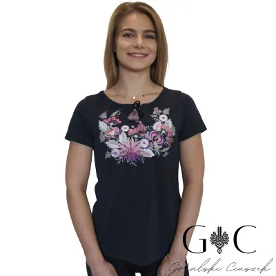 Haftowana koszulka krótki rękaw - kwiaty 06 - widok 1