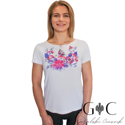Haftowana koszulka krótki rękaw -kwiaty 07 - widok 1