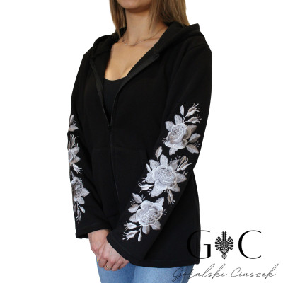 Rozpinana bluza damska z kapturem - haftowane kwiaty 03