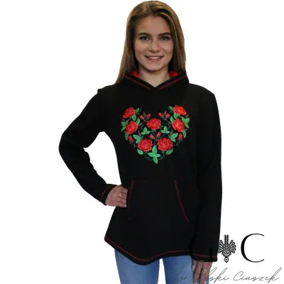 Bluza damska z kapturem - haftowane serce 03 - widok 1