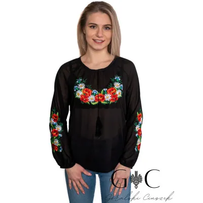 Czarna bluzka góralska żorżeta haft polny folk- 01 - widok 1