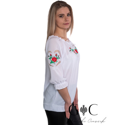 Koszula damska biała z haftem i tasiemkami - 05