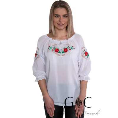 Koszula damska biała z haftem i tasiemkami - 05 - widok 1