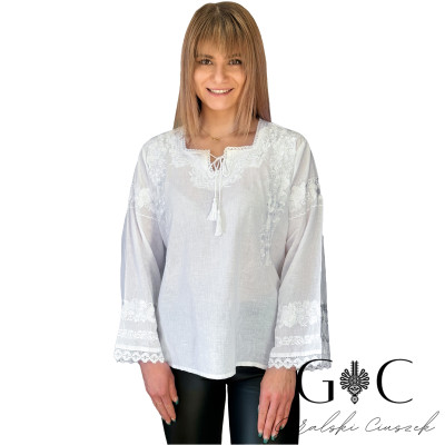 Koszula damska biała ludowa haftowana - bawełna