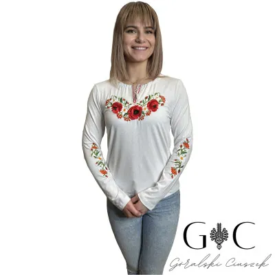 Koszulka haftowana długi rękaw biała- 02 - widok 1