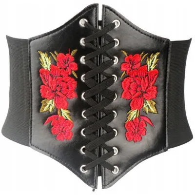 Gorsetowy pasek góralski folkowy z haftem wiązany - widok 1