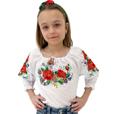 Koszula góralska dla dziewczynki haftowana w kwiaty - widok 1 Koszula góralska dla dziewczynki haftowana w kwiaty