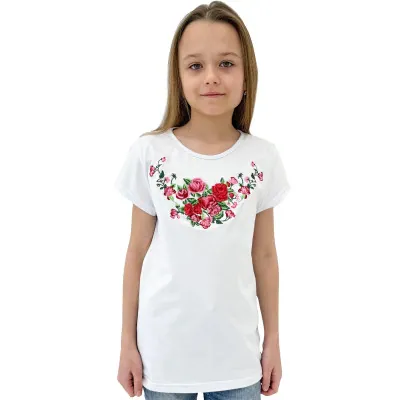 Koszulka góralska dla dziewczynki  - Haftowane różyczki 011