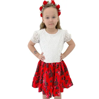 Sukienka z koronką - biało-czerwona - widok 1