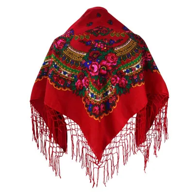 Czerwona chusta  góralska ludowa folkowa bawełna w kwiaty