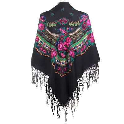 Czarna chusta góralska ludowa folkowa bawełna w kwiaty