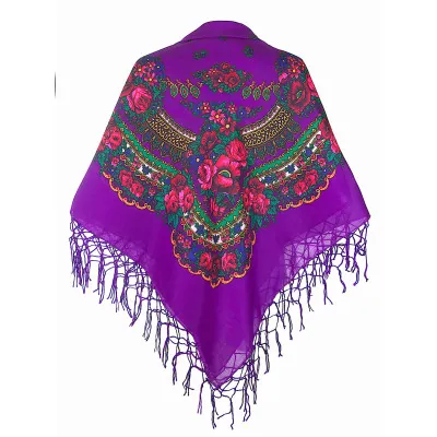 Fioletowa chusta  góralska ludowa folkowa bawełna w kwiaty góralska