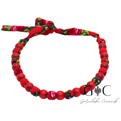 Dziecięce korale góralskie folkowe regionalne - czerwone materiałowe