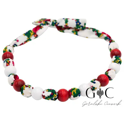 Dziecięce korale góralskie folkowe regionalne- białe z czerwonym - widok 1