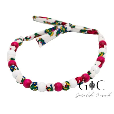 Dziecięce korale góralskie folkowe regionalne -Białe z różowym - widok 1