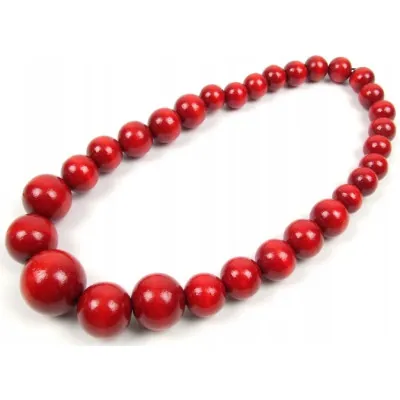 Drewniane korale góralskie czerwone lakierowane ludowe - widok 1