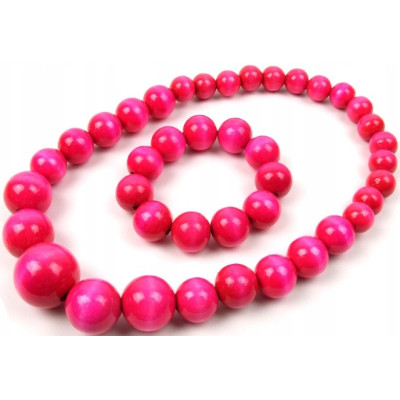 Korale + bransoletka góralskie drewniane różowe ludowe