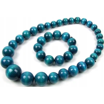 Korale + bransoletka góralskie drewniane turkusowe ludowe