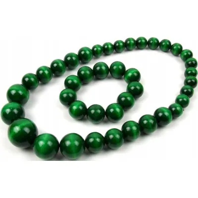 Komplet korale + bransoletka góralskie drewniane ciemnozielone ludowe