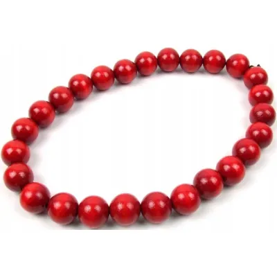 Drewniane korale równe góralskie czerwone lakierowane ludowe