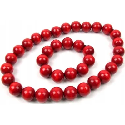 Komplet korale czerwone równe + bransoletka góralskie drewniane ludowe