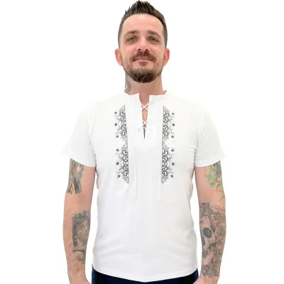 Koszulka góralska haftowana szarotki folkowa męska biała - 05
