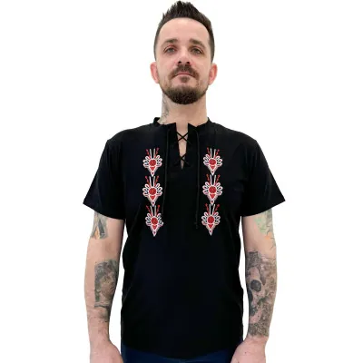Koszulka góralska haftowana folkowa męska czarna - 03