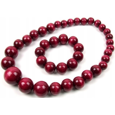 Komplet korale + bransoletka góralskie drewniane wiśniowe ludowe