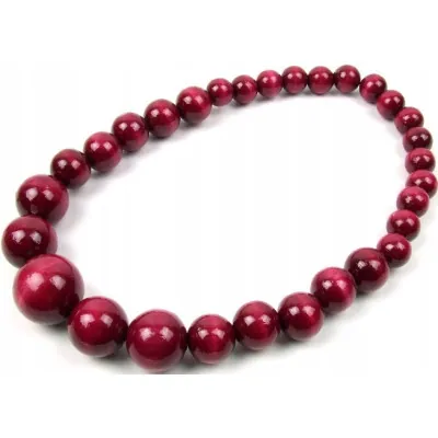 Drewniane korale góralskie wiśniowe lakierowane ludowe