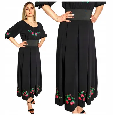 Spódnica haftowana długa czarna- 09
