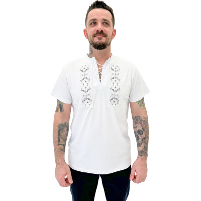 Koszulka biała góralska haftowana szarotki folkowa męska- 06