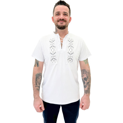 Koszulka biała góralska haftowana szarotki folkowa męska- 06
