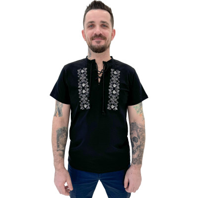 Koszulka czarna góralska folkowa męska szarotki - 07