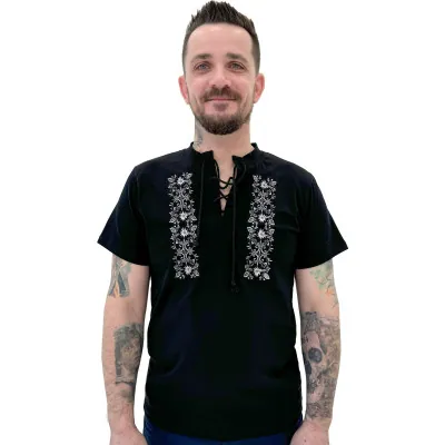 Koszulka czarna góralska folkowa męska szarotki - 07