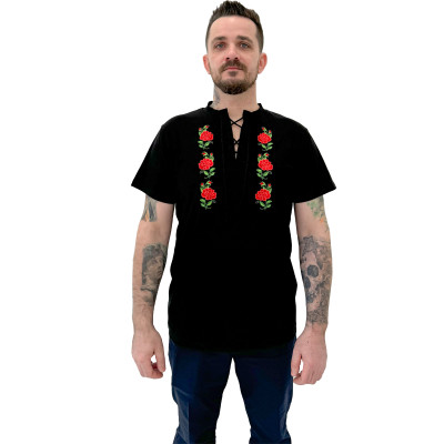 Koszulka czarna góralska folkowa męska róże - 08
