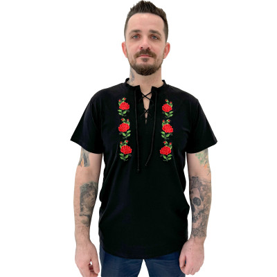 Koszulka czarna góralska folkowa męska róże - 08