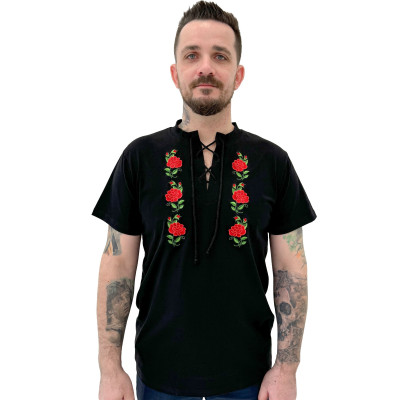 Koszulka czarna góralska folkowa męska róże - 08