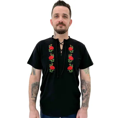 Koszulka czarna góralska folkowa męska róże - 08