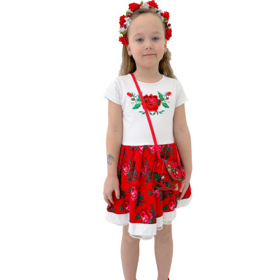 Sukienka góralska dla dziewczynki biało czerwona - 04