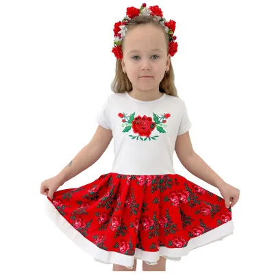 Sukienka góralska dla dziewczynki biało czerwona - 04