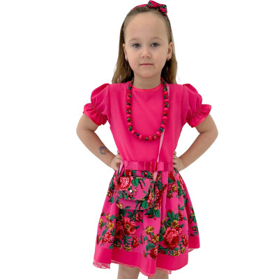 Sukienka różowa kwiecista folkowa dla dziewczynki