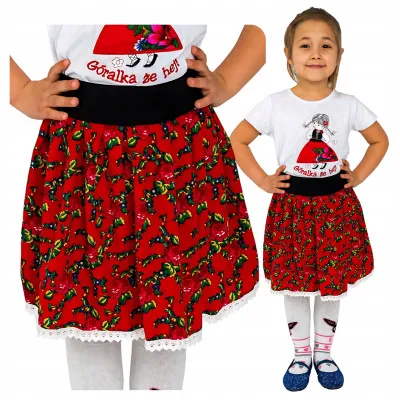 Spódniczka góralska różyczki z białą koronką - 04