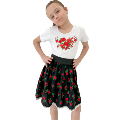 Spódniczka góralska w różyczki z białą koronką - 09